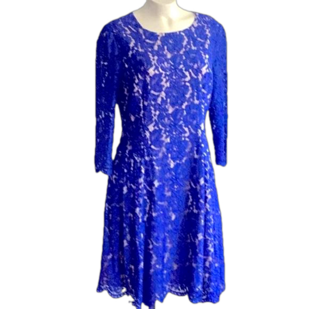 𝅺ELISA J. Blue lace fit/flare dress Sz. 10